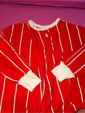 FP Movement Free People Red Cream Vertical Striped Long Sleeve Thermal Small